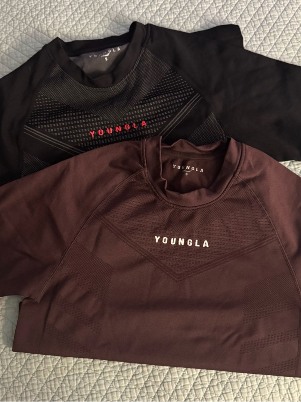 YoungLA Hero Compression Crewneck Tops - Black & Burgundy